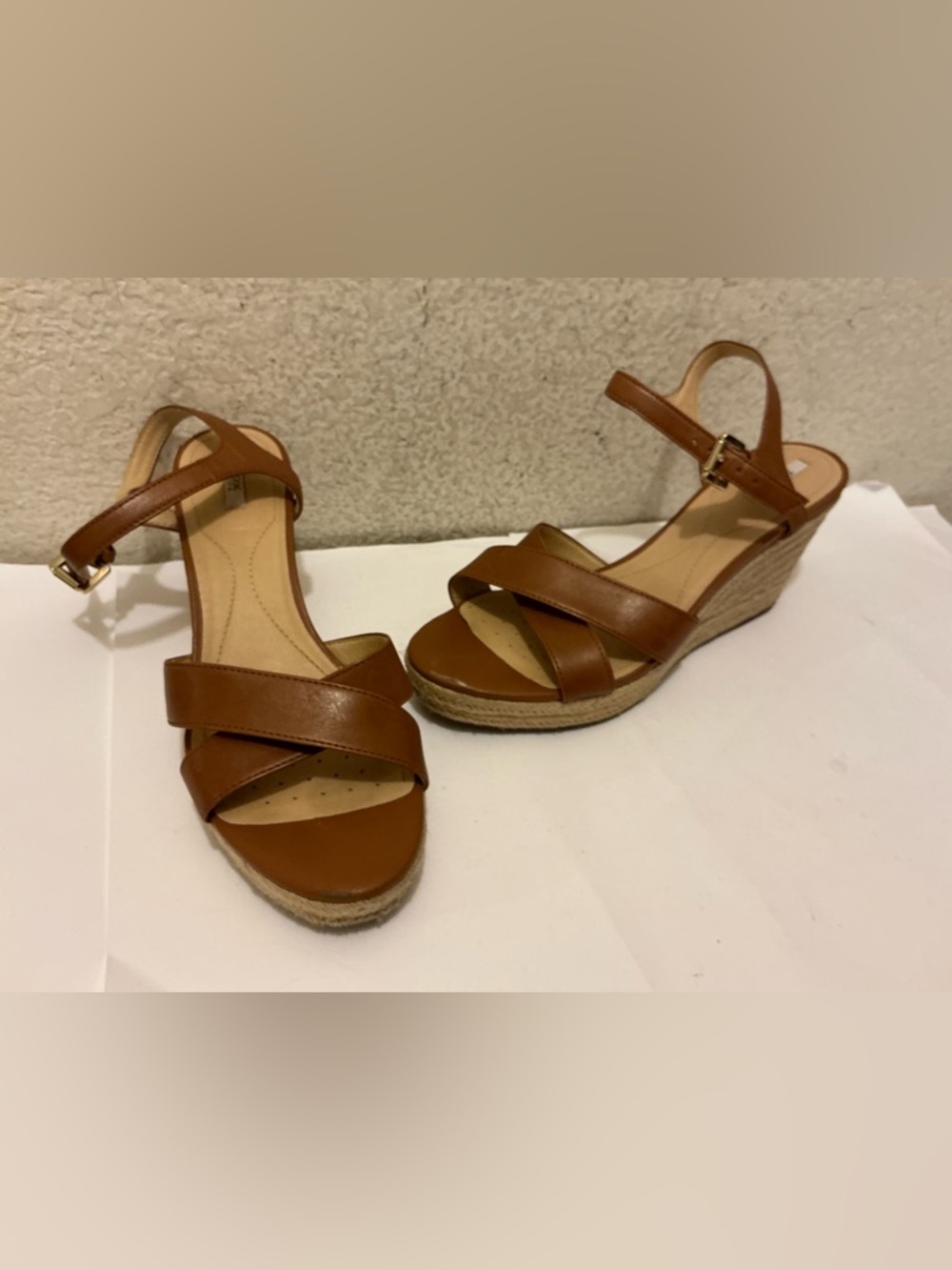 Geox Women’s Tan Wedge Sandals with Ankle Strap